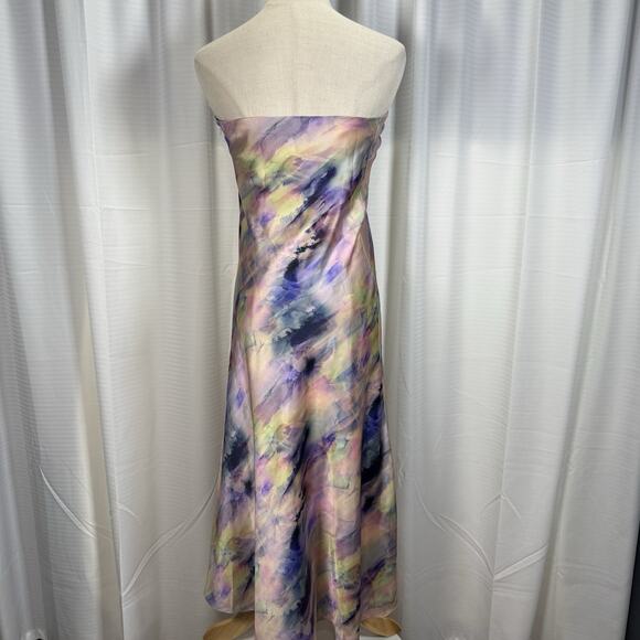 BHLDN Watercolor Strapless Midi Dress Pastel Slip Bias Cut Wedding Guest Size XS - Picture 5 of 11
